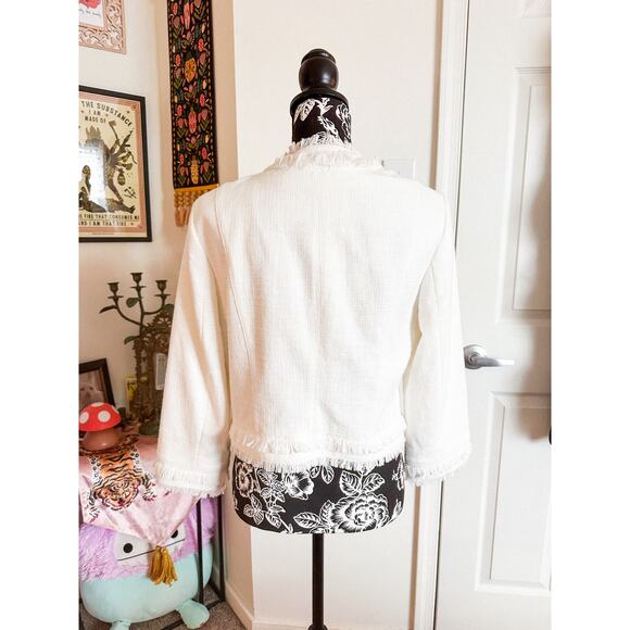 NWT White House Black Market White Ivory Tweed Cropped Jacket Women's SZ 12 - Picture 5 of 7
